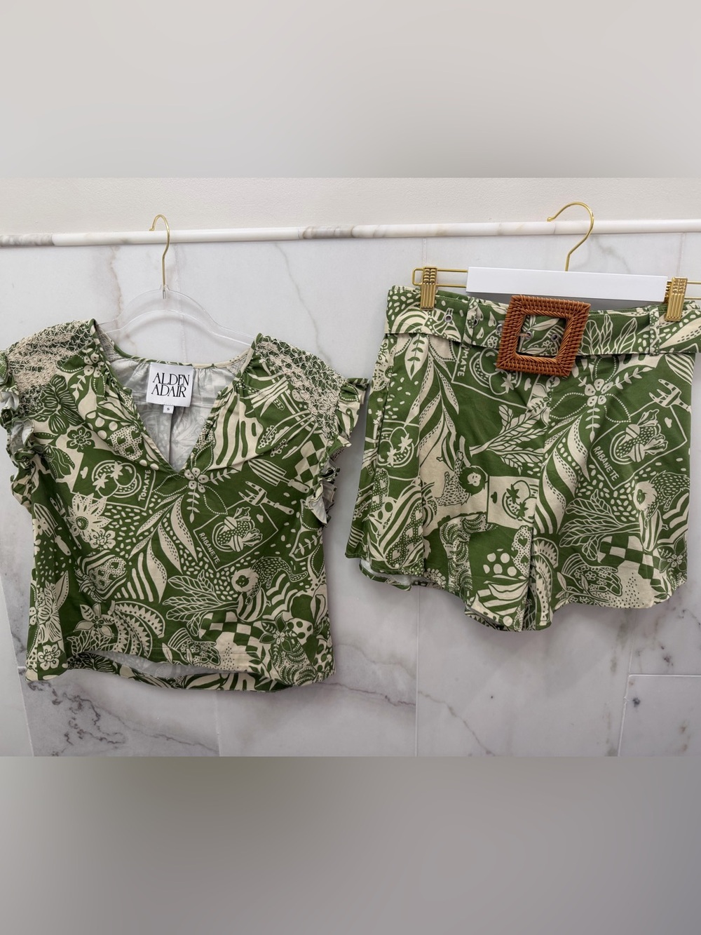 Alden + Aldair Olive Green Printed Women’s Short Set
